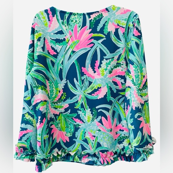 Girls Lilly Pulitzer Margo Rashguard Bathing Suit Top Sweet Escape 50+ size 12 - Picture 3 of 4